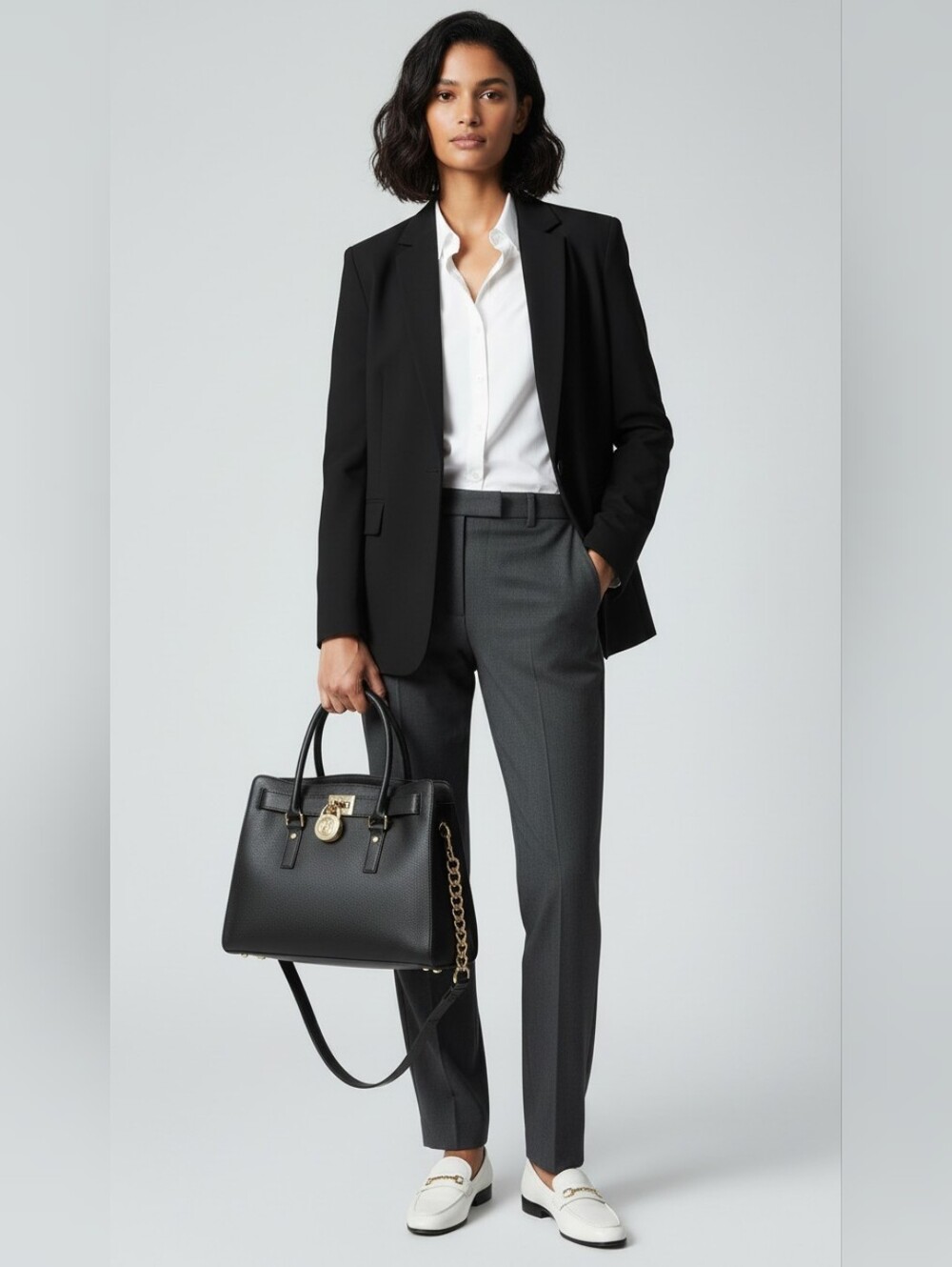 Michael Kors Black Leather Satchel Crossbody with Gold Hardware